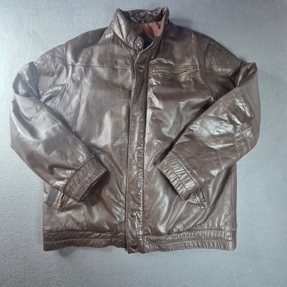 Lakeland VTG Mens Brown Leather Bomber Jacket Size 40 Pleated Back Distressed